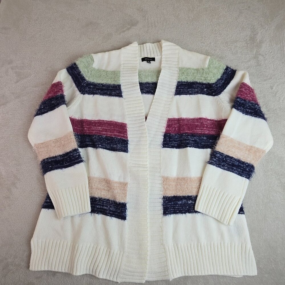 Verve Ami Open Cardigan Sweater Womens Extra Large Striped Fuzzy Knit Cozy Boho - Picture 8 of 12